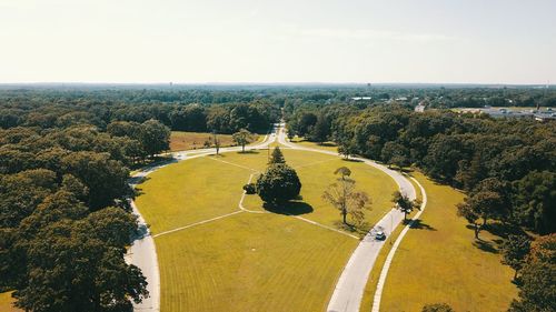 High angle view of trees against clear sky