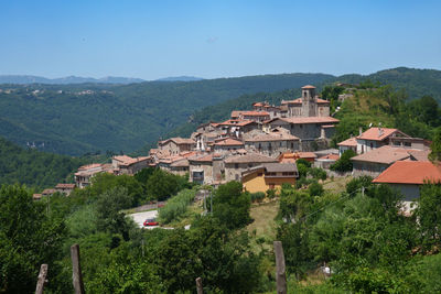 High angle view of townscape against sky