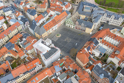 High angle view of buildings in city