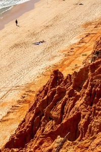 High angle view of people walking at beach