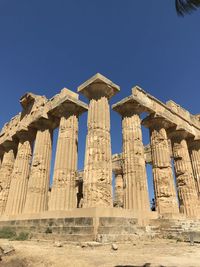 Low angle view of old temple against clear sky