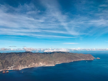 Scenic view of rocky sea coast against sky