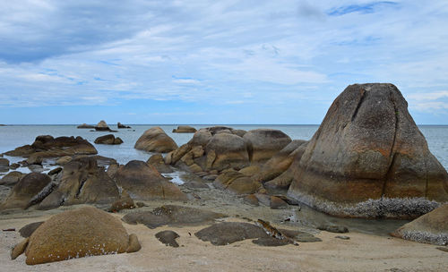 Scenic view of sea against cloudy sky