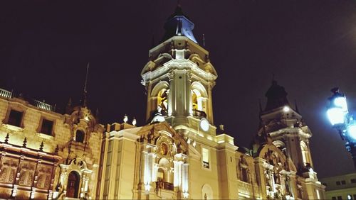 Low angle view of illuminated cathedral