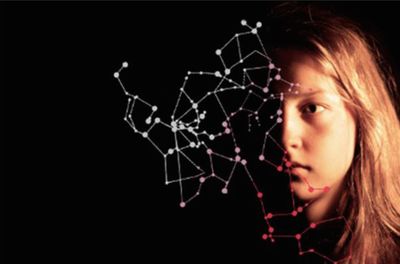 Close-up of young woman over black background