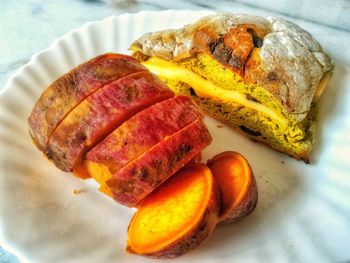 High angle view of bread in plate