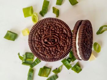High angle view of cupcakes on table
