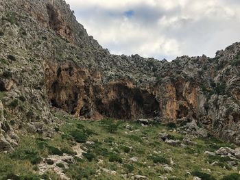 Rock formations on landscape against sky