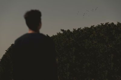 Rear view of silhouette man standing against sky