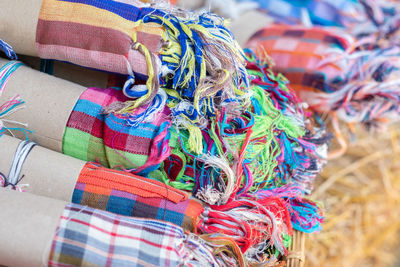 Close-up of fabrics for sale