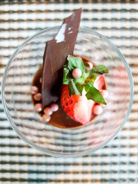 Directly above shot of dessert in plate on table