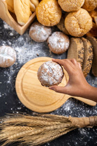 High angle view of person preparing food