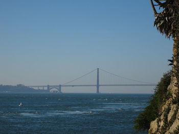 View of suspension bridge over sea