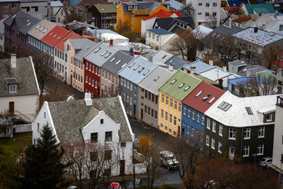 High angle view of buildings in city