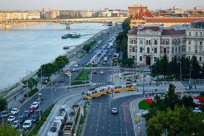 High angle view of traffic on road in city