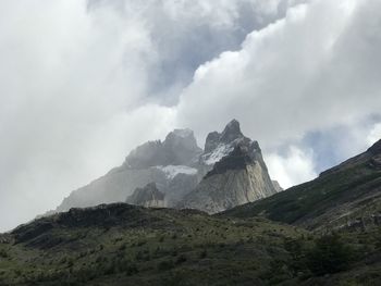 Scenic view of mountains against cloudy sky