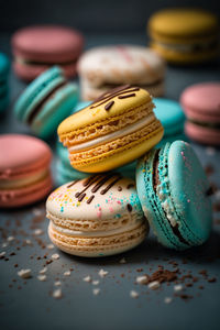 Close-up of macaroons on table