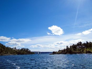 Scenic view of sea against blue sky