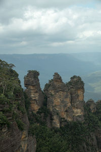 Scenic view of mountains against cloudy sky