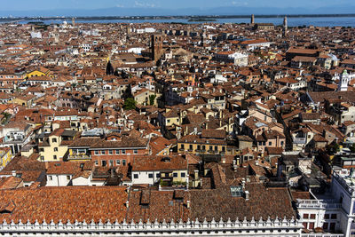 High angle view of townscape against sky