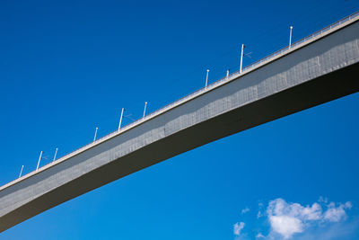 Low angle view of bridge against clear blue sky