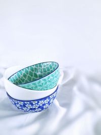 High angle view of white bowl on table