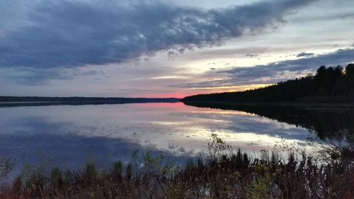 Scenic view of lake against sky during sunset