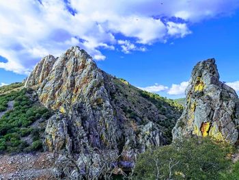 Rock formations on landscape against sky