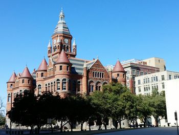 Buildings against clear blue sky