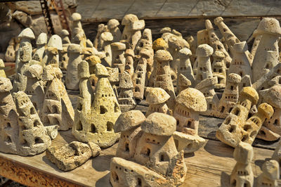 High angle view of carving on table