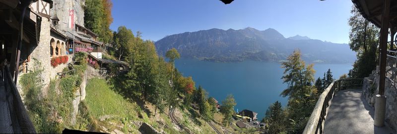 Panoramic shot of river amidst trees against sky