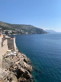 Scenic view of sea against clear blue sky