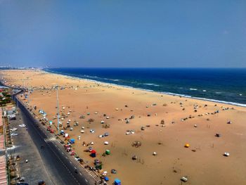 High angle view of beach against clear sky