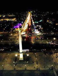 High angle view of city street at night