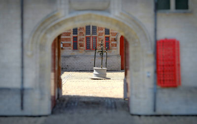 Open door of building