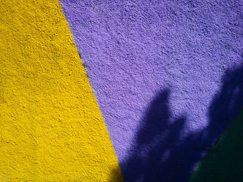 Close-up of multi colored shadow on yellow wall