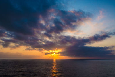 Scenic view of sea against dramatic sky