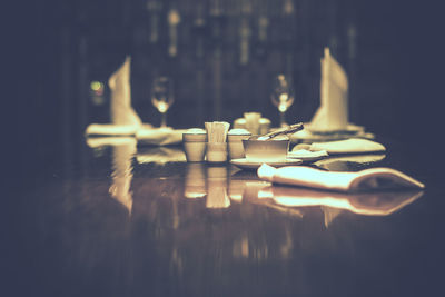 Close-up of christmas decoration on table