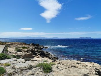 Scenic view of sea against blue sky