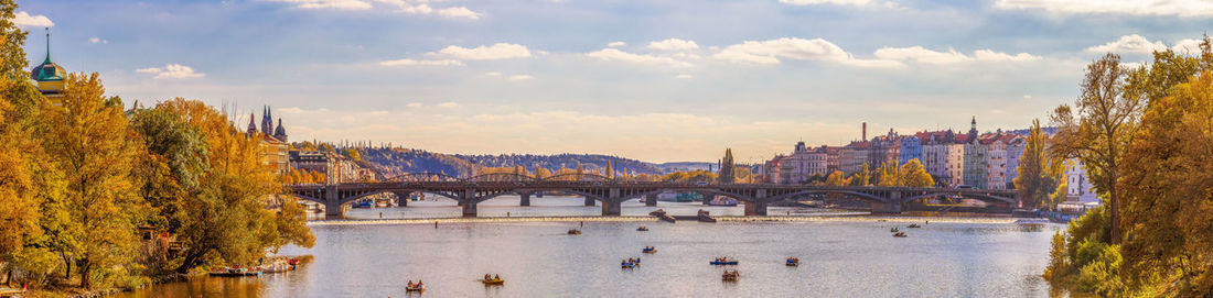 Bridge over river against cloudy sky