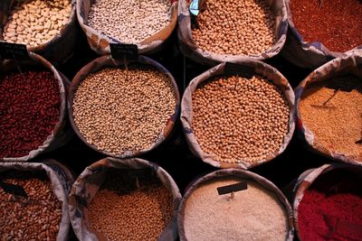 Full frame shot of ingredients in sack for sale at market stall