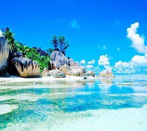 Scenic view of sea against blue sky