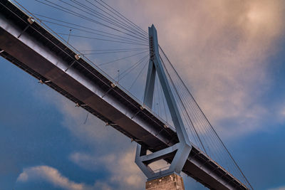 Low angle view of suspension bridge against sky