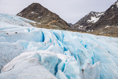 Glaciers against mountains during winter