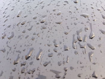 Full frame shot of raindrops on car