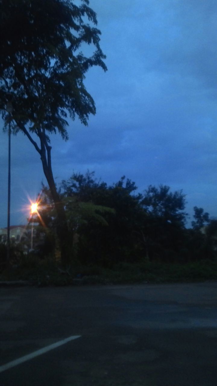 tree, sky, road, sunset, tranquility, the way forward, silhouette, tranquil scene, transportation, cloud - sky, nature, beauty in nature, scenics, street light, street, landscape, dusk, sun, country road, growth