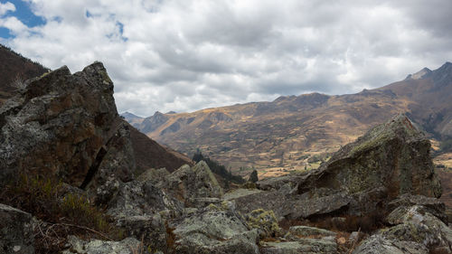 Scenic view of rocky mountains against sky