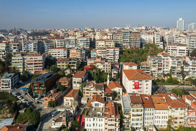 High angle view of townscape against sky