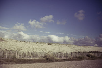 Scenic view of field against blue sky