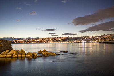 Scenic view of sea against sky at sunset